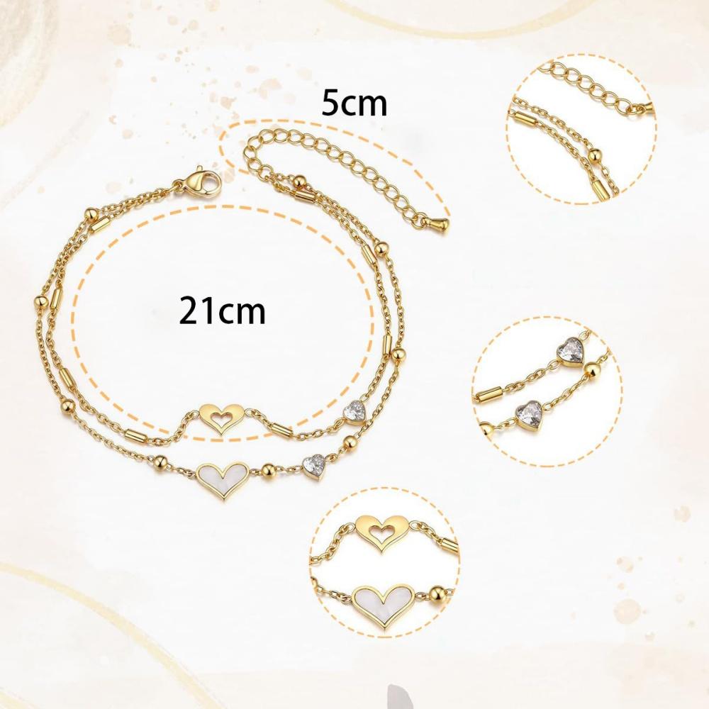 316L Stainless Steel Gold Plated Heart Love Anklets For Women Girl New Trend Multi-layer Chains Non-fading Jewelry Gift Party