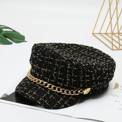 Autumn Winter Pearl Chain Flat Top Navy Hat  Beret Newsboy Caps Berret Woman Octagonal Hats Women'S Designer Apparel