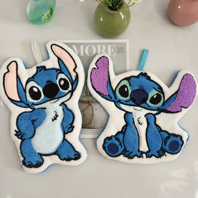 Disney Kawaii Stitch Angel Hanging Hand Towel Cartoon Cute Water Absorbent Coral Fleece Kitchen Quick Drying Shower Room Supplies