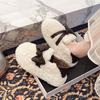 Bow outer wear fluffy cotton shoes women's shoes new autumn and winter fashion flat bottom velvet two wear snow boots