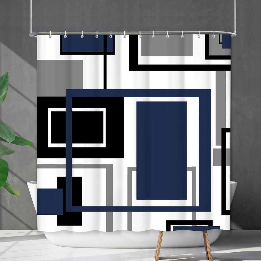 Shower Curtain Waterproof And Mildew-Proof Line Lattice Bathroom Striped Bathroom Curtain Shower Curtain Partition Curtain Free Of Punching