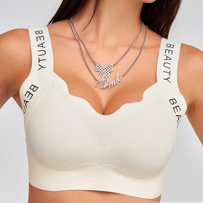 Nahtlose Unterwäsche mit modischem Buchstabenmuster für Damen mit festem Körbchen und ohne Stahlring, sportliches Tube-Top mit schöner Rückseite und großem BH