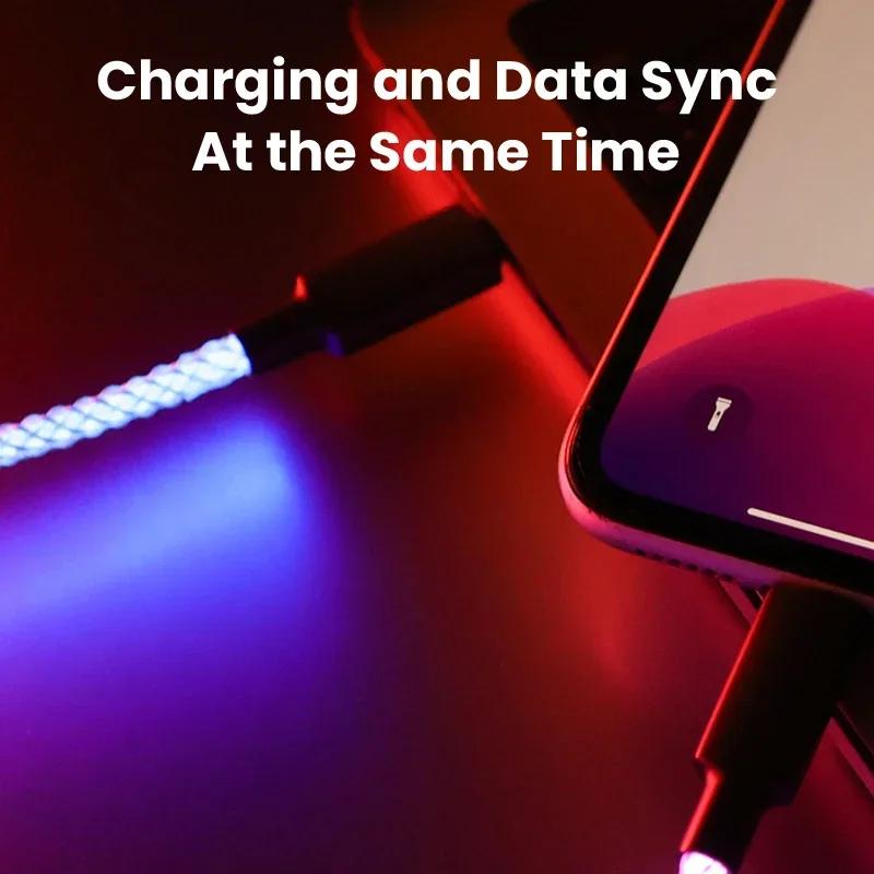 100W Fast Charging RGB Cable  Breathing Light 66W Type C USB C Data Cable For Samsung  Macbook 30W Quick Charge For Xiaomi