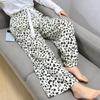 Damen-Blumen-Baumwoll-Seiden-Pyjama - Große Größen, Sommer, Leicht, Für draußen, Gerades Bein, Lockerer Schnitt