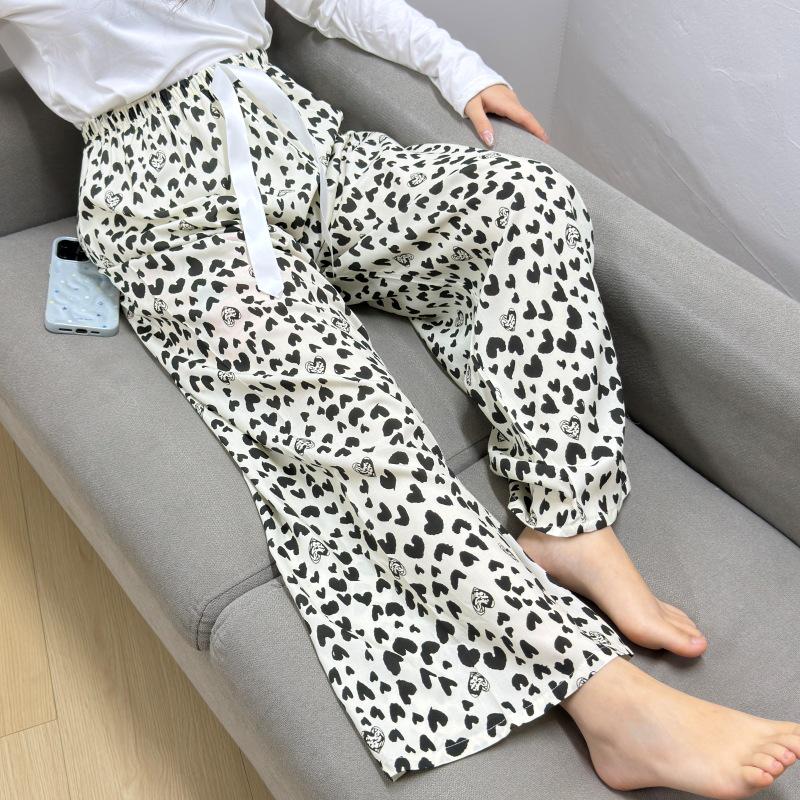 Damen-Blumen-Baumwoll-Seiden-Pyjama - Große Größen, Sommer, Leicht, Für draußen, Gerades Bein, Lockerer Schnitt