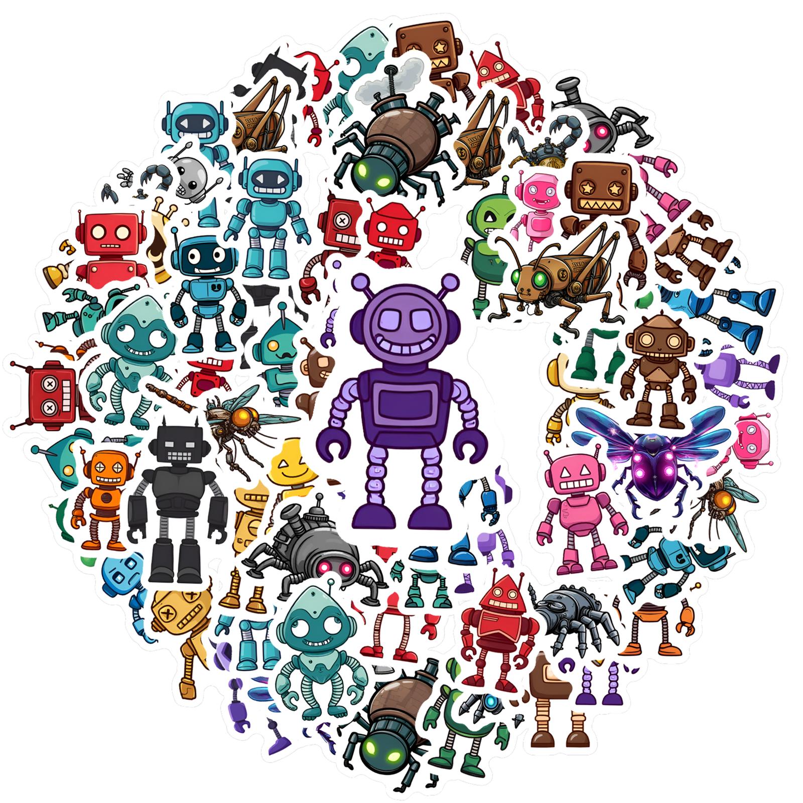 35pcs-50pcs Cartoon Robots Stickers Playful Fantasy Creatures Stationery Stickers Stickers For Guitar DIY Skateboard