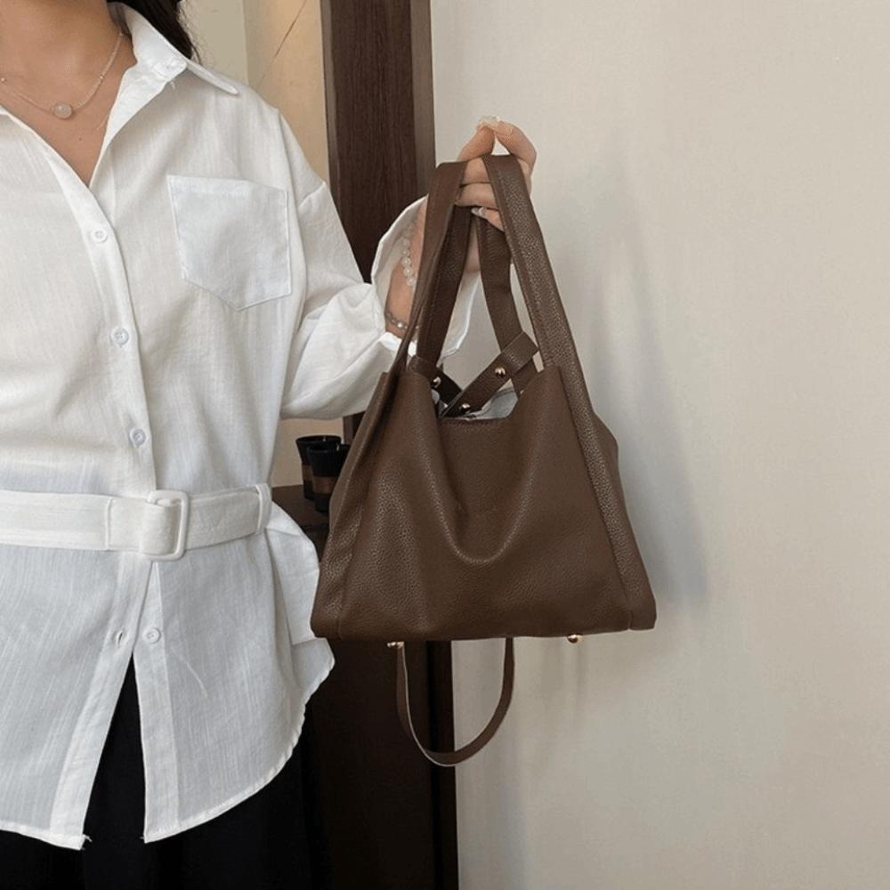 

2pcs/set Pu Leather Single Shoulder Bag Versatile Underarm Bag Fashion Bucket Handbags Purse Style 3