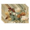 4/6 stuks Elegante Bloemige Tafelmatten - Rechthoekig Linnen, Wasbaar in de Machine, Herfstblad & Wit Bloemenontwerp, Perfect voor Thanksgiving, Familie