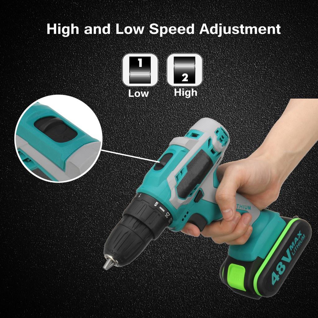 48V Dual Speed Brushless Cordless Electric Impact Drill Hammer Screwdriver LED Lighting