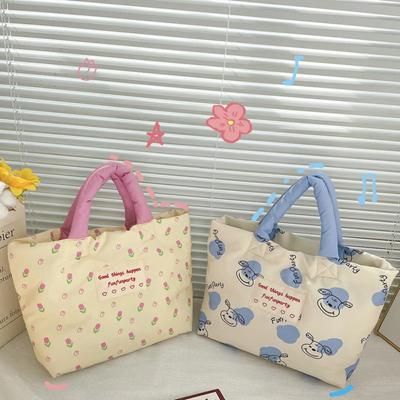 Cartoon Dog Mommy Quilte Handbag Flower Flower Shoulder Bag Cute Cotton Padded Tote Bag  Shoppping