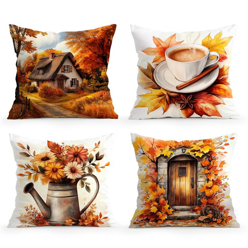 Autumn Maple Leaves Cushion Pillowcase Printed Polyester 45X45Cm Throw Pillowcover Decorative Sofa Cushion Pillowslip Home Decor