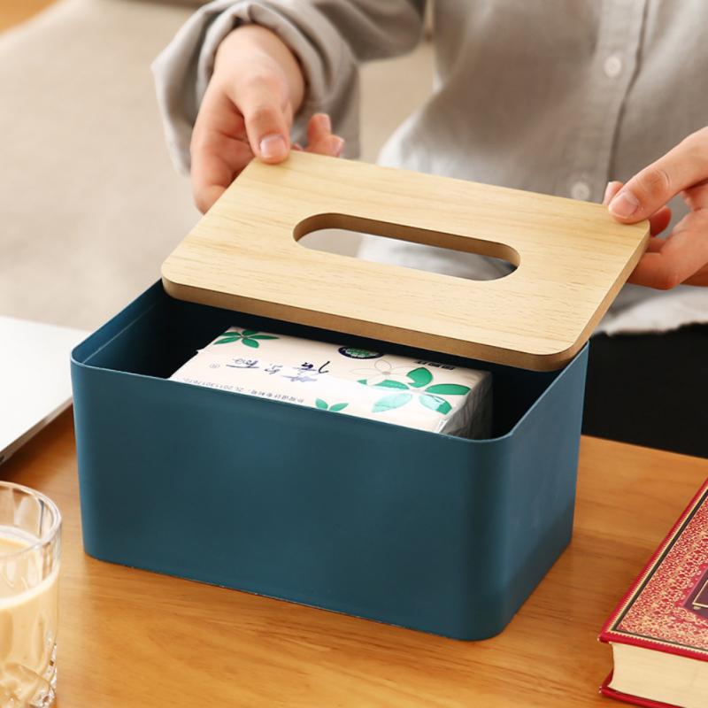 Wooden Tissue Box Napkin Holder Bamboo Lid Top Handkerchief Case Wipes Dispenser Toilet Paper Organizer Container Home Car Items
