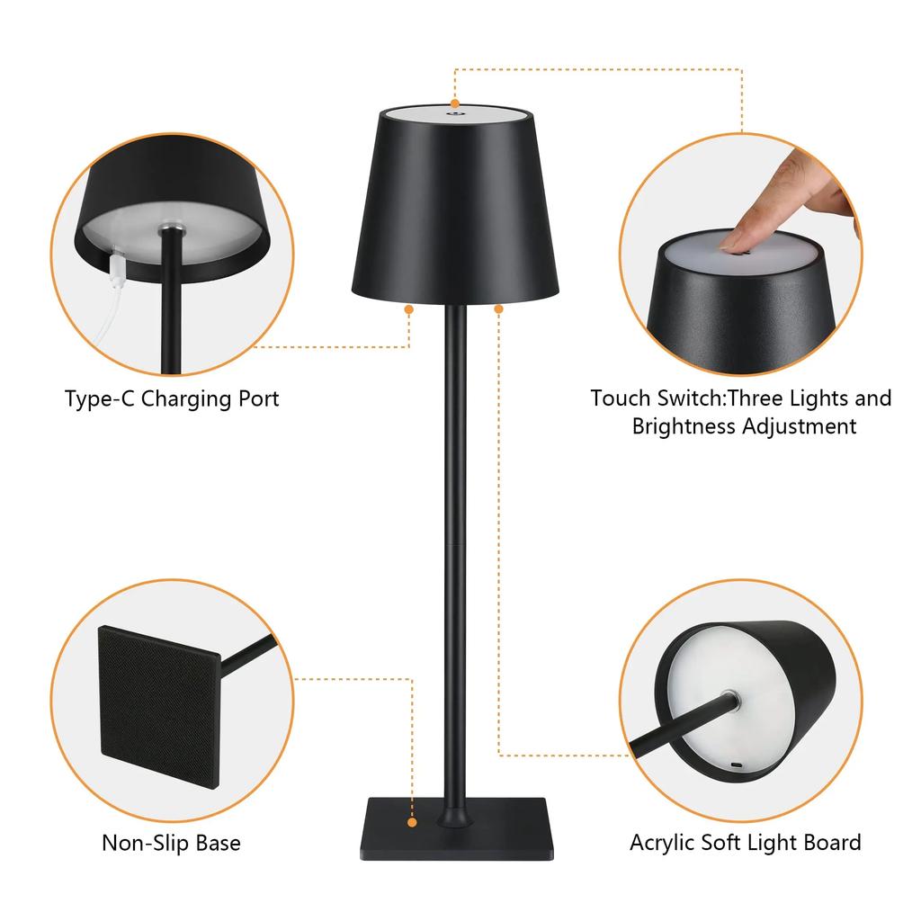 LED Desk Lamp Usb Rechargeable Table Lamp Bar Restaurant Ambiance Wireless Touch Lamps Waterproof Led Lights Bedroom Decor Light