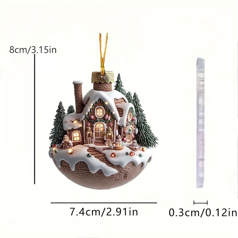 Christmas Tree Ornaments Cup House Shape Vintage Decorative Ornament Decor 2D Festive Acrylic Pendant for Hallway Bedroom