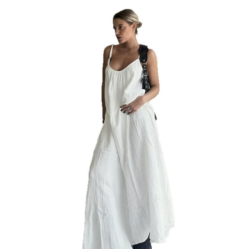 Womens Loose Cotton Slip Dress 2026 A-Line Maxi Low Neck Vacation Beach Outfit