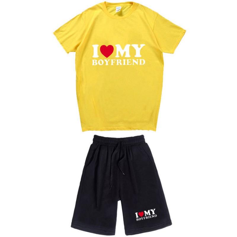 Men Women Cotton Short Sleeve T-Shirt Shorts Set Casual Outfit Youth Style