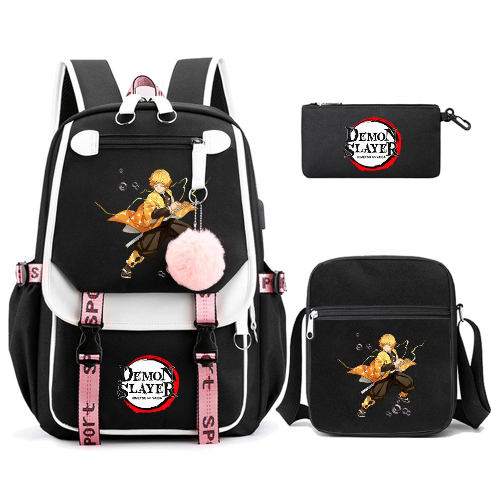 3 Stück/Set Anime Cartoon Demon Slayer Aufdruck Rucksack mit Umhängetasche für Teenager Schüler Große Kapazität Wasserdicht Schultasche Mochila