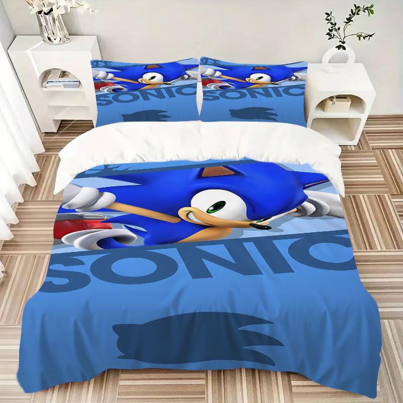 3pcs Sonic The Hedgehog Home Decor Bedding Set-Universal Three-Piece Suit for Bedroom, Guest Room, Living Room, Hotel-Perfect Gift for Fans,