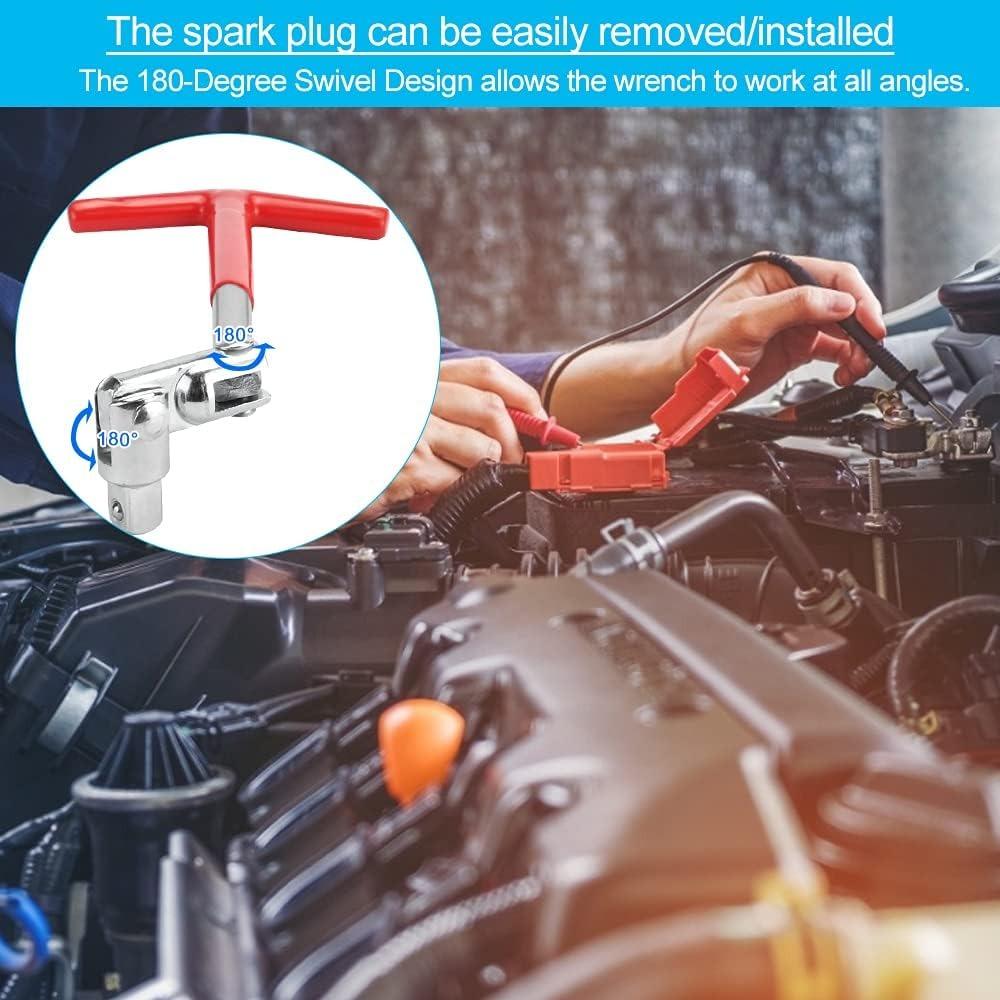 Spark Plug Spanner with 2 Spark Plug Inserts 16/21mm Candle Wrench T-Handle Wrench Set Spark Plugs Joint Wrench Tool Set for Car & Motorcycle