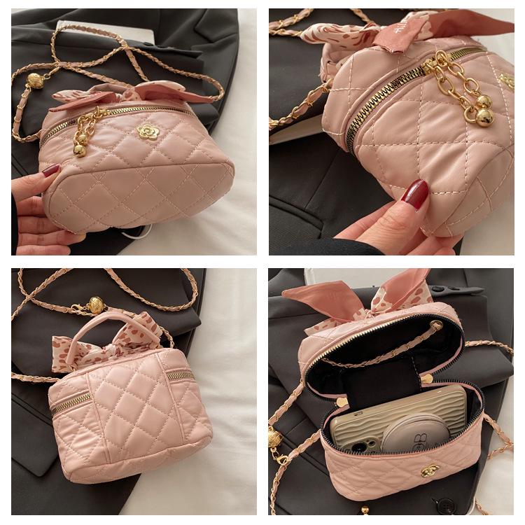 2025 Summer Mini Diamond-Pattern Crossbody Bag with Golden Ball Chain for Women