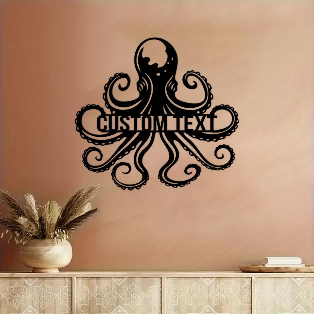 Vintage Octopus Metal Wall Art Personalized Family Name Sign Handcrafted Home Decor Outdoor Gift