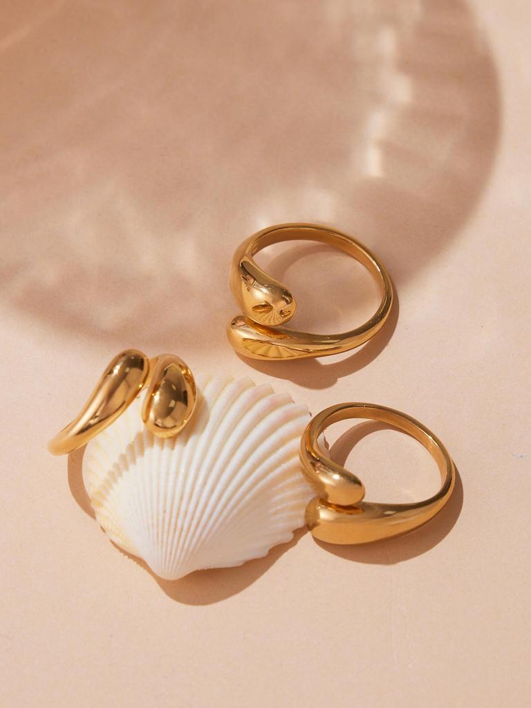 Oumaijia Stainless Steel Geometric Pearl Open Ring - Fashionable Non-fading Jewelry