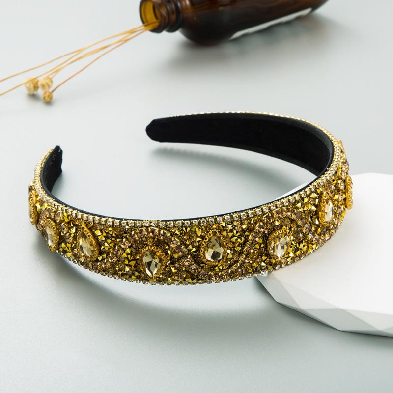 Banda de păr pentru damă, cu strasuri pline, din sticlă, presată lucioasă, retro barocă
