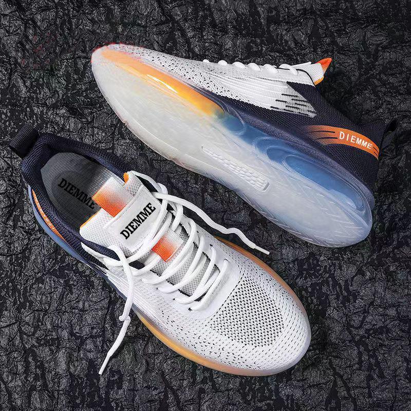 Flyweave Sneakers Gradient Color Jelly Sole Men's Shoes Trendy Soft Sole Running Shoes Breathable Casual Shoes