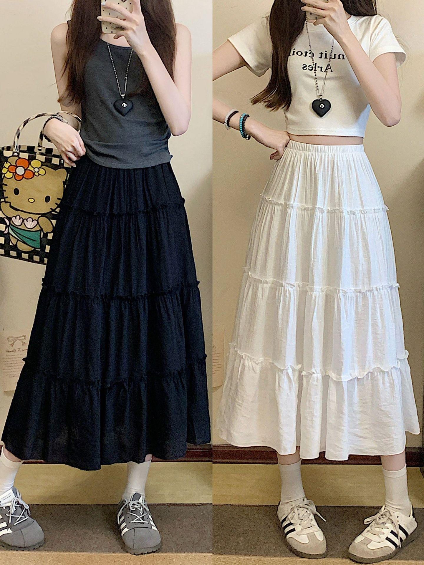 2026 Summer Plus Size Korean Style High-Waisted Mid-Length Puffy Skirt Extra Large чёрный