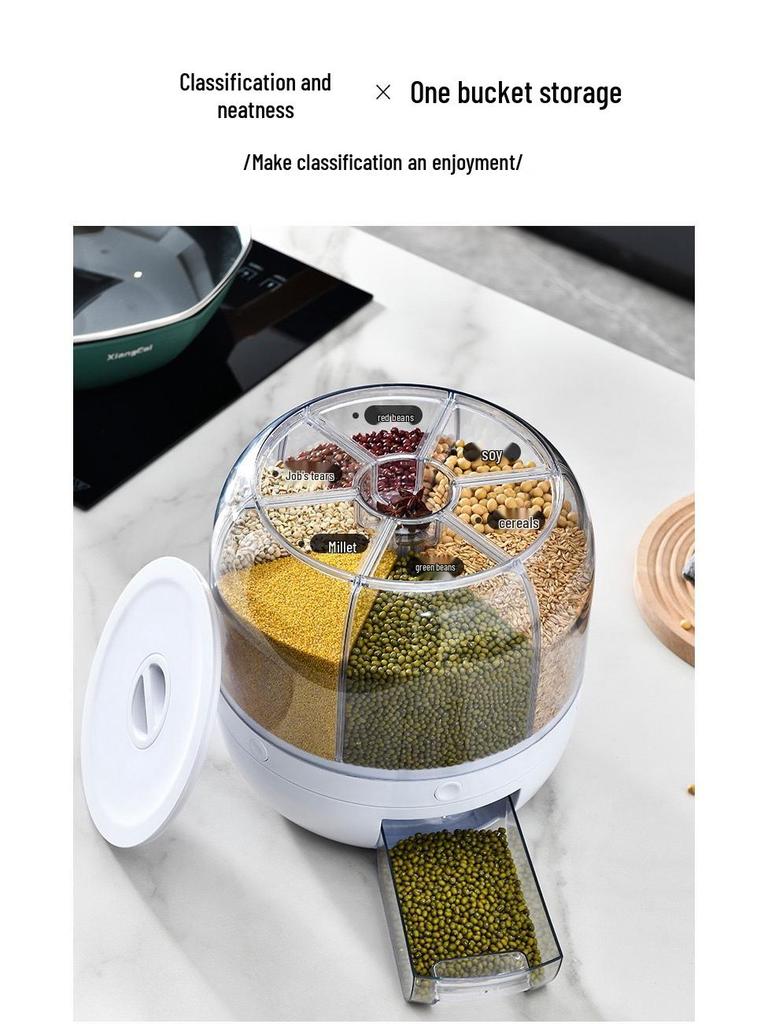 Rotatable Divided Grain and Cereal Storage Container - Insect & Moisture-Proof Sealed Bin