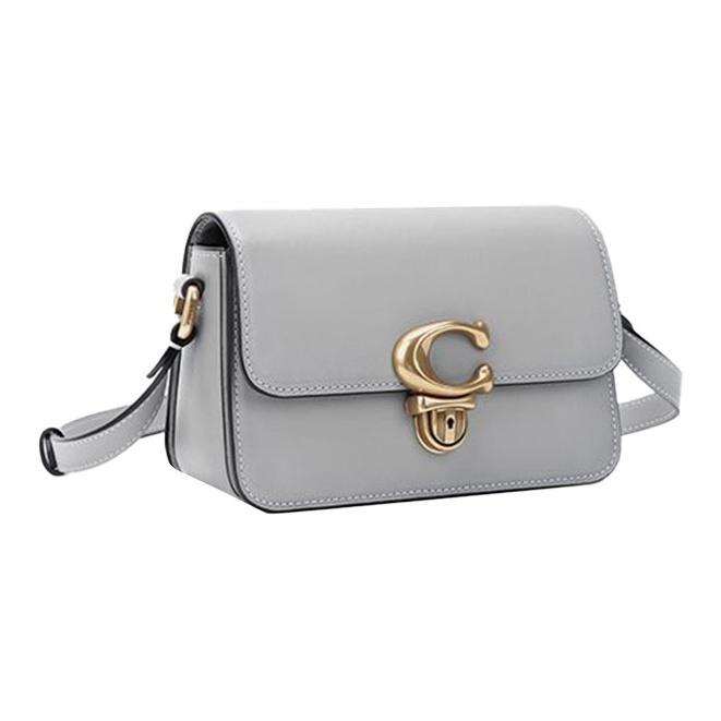 Coach Studio 19 Solid Color Gold Buckle Logo Flap Adjustable Shoulder Strap Leather Crossbody Bag Small Women Crossbody Bag Gray C7936-B4DOY