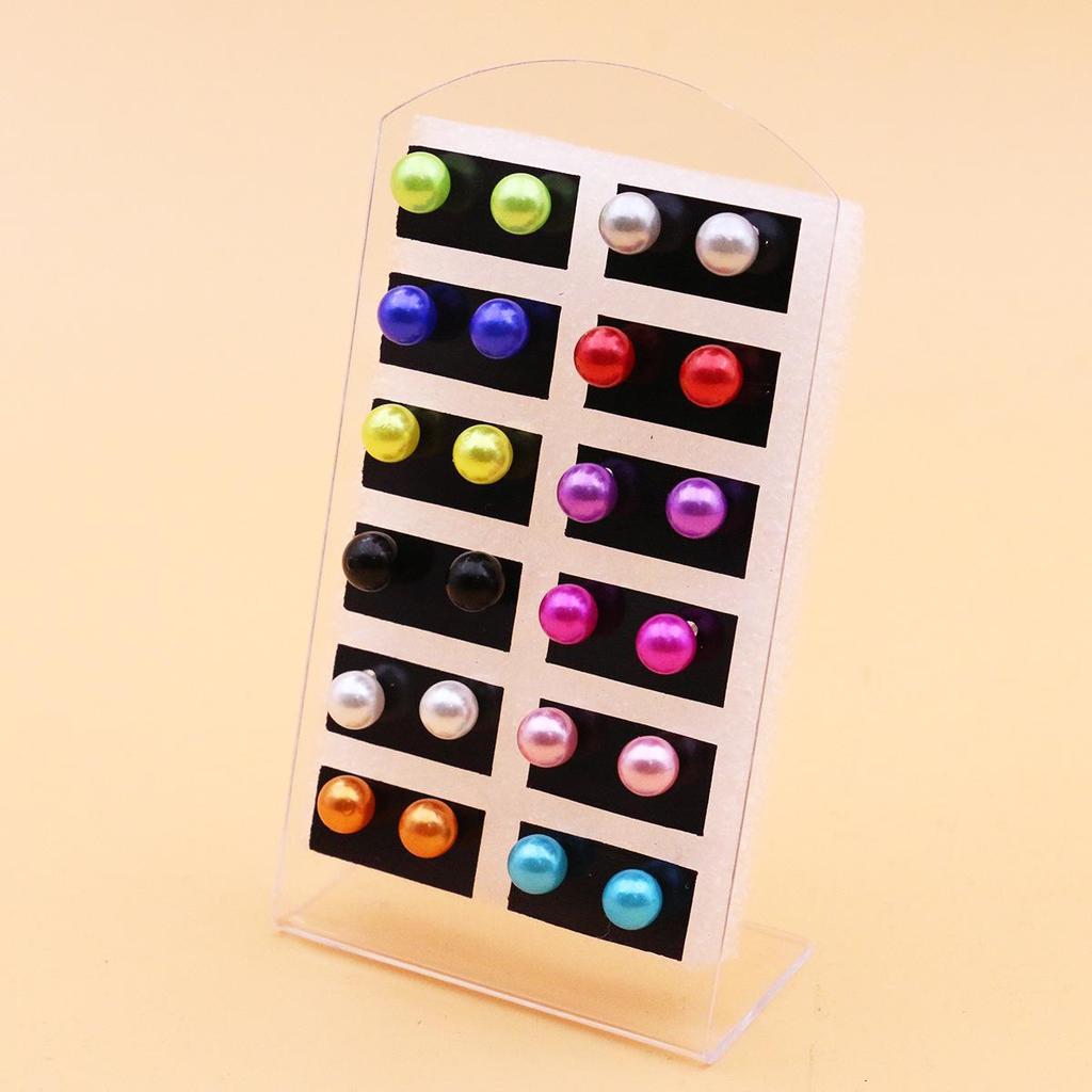 Classic 12-Pair Pearl Stud Earrings Set with Iron Needle