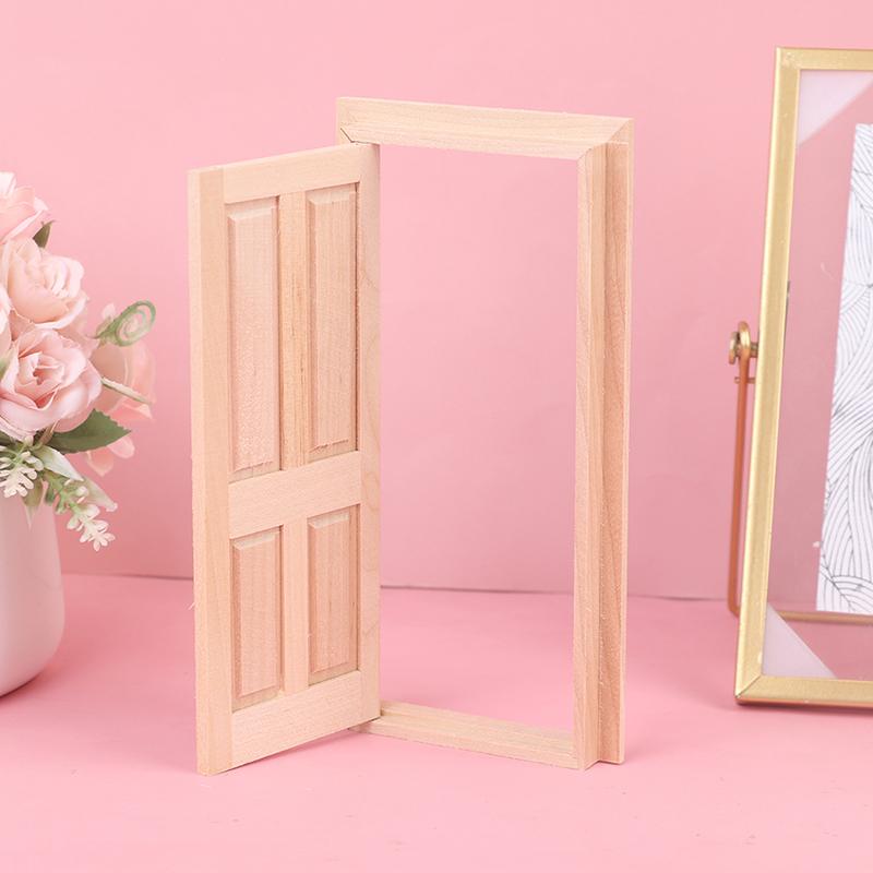1/12 Dollhouse Miniature Wood External Door Unpainted Doll House Diy Accessories