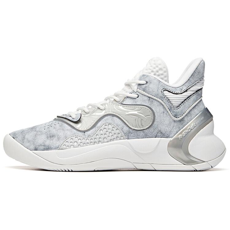 

new Anta The Dagger 4 Cushioning Anti-Slip And Wear-Resistant Mid-Top Basketball Shoes Gray White Silver 44.5