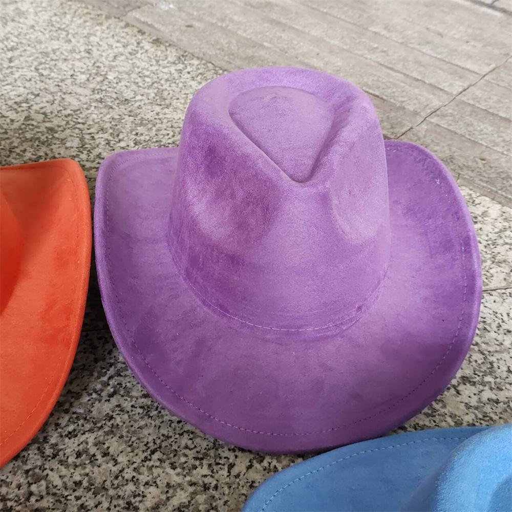 New Blue Suede Hat 7.5Cm Western Cowboy Women'S Fedora Hat Men'S Church Jazz Hat Fashion Travel Party Hat Denim Hat