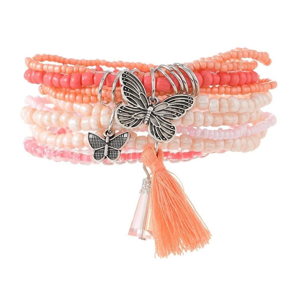 New Boho Beaded Bracelet Colorful Handmade Bohemian Wrist Chain Rice Bead Decor Multi Layer Stacked Bangle Hand Jewelry
