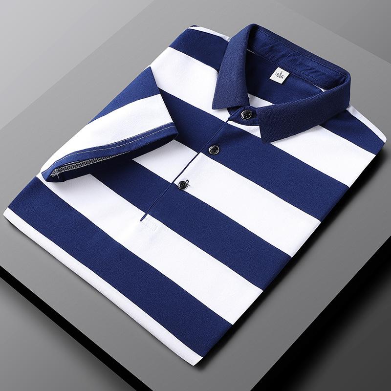 Summer Polo T-shirt Short Sleeve Lapel Casual Stripe Half Sleeve T-shirt Men's Top