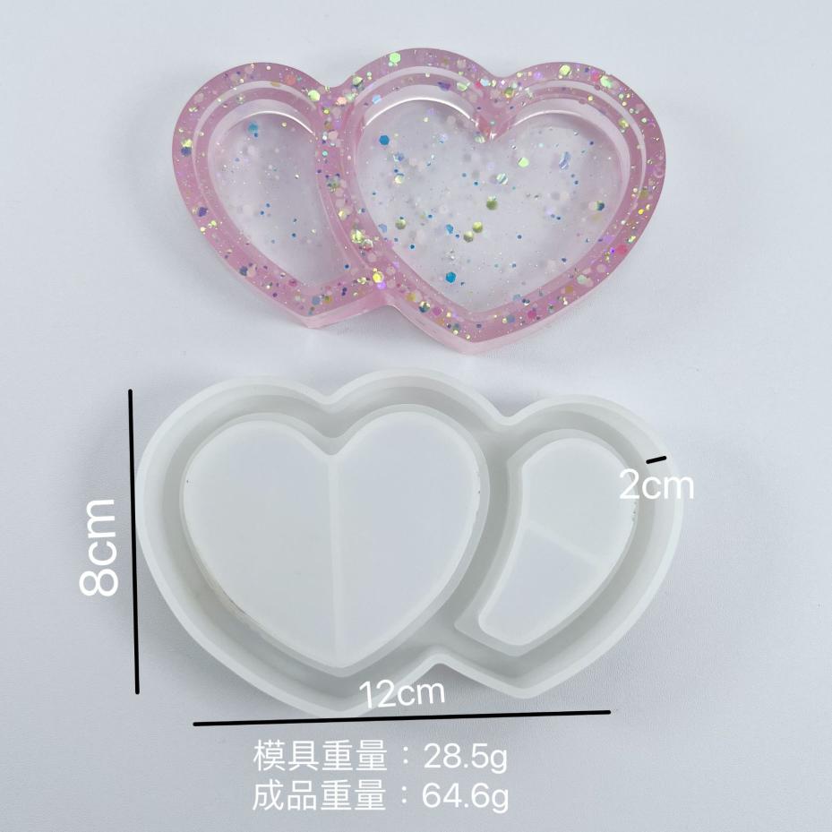 1 Pcs Double Heart Shape Tray Resin Mold Cloud Coaster Silicone Molds DIY Five-pointed Star Epoxy Resin Storage Dish Plate Mould