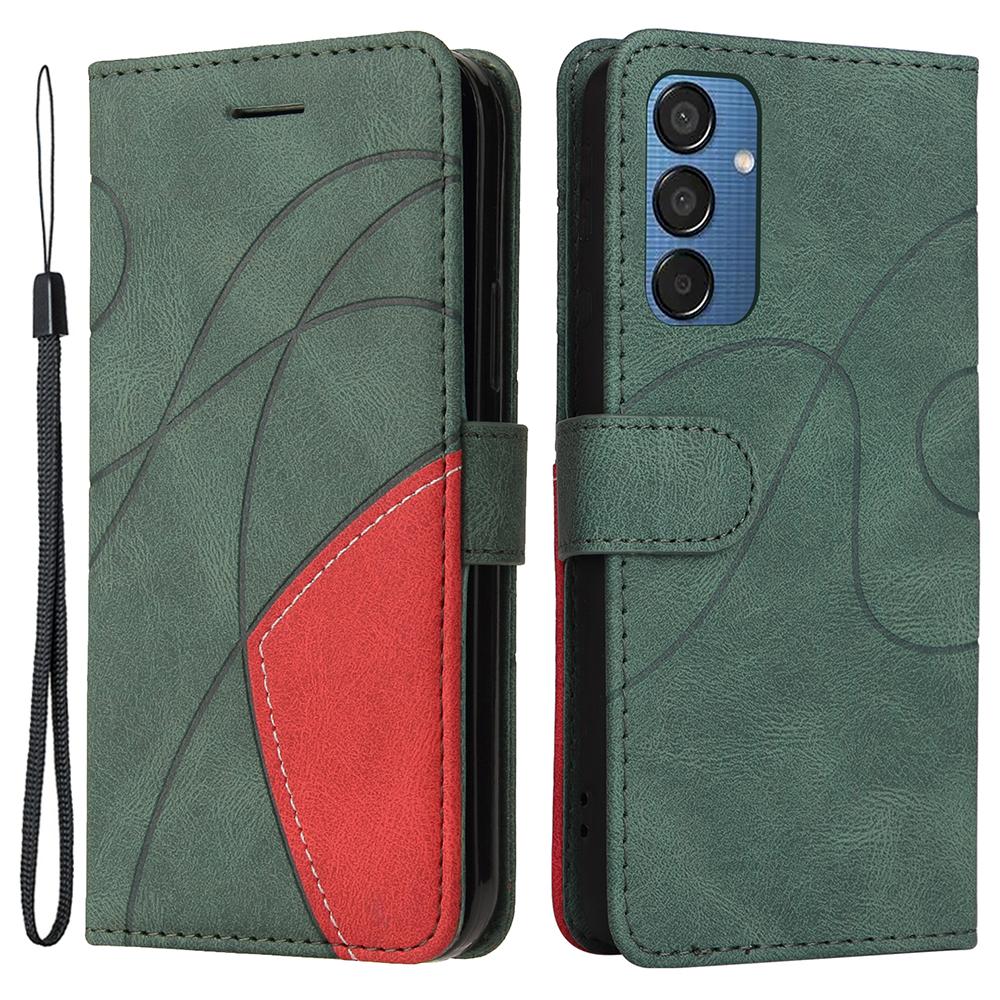 

For Samsung Galaxy M15 5G Leather Case Wallet Stand Color Splicing Phone Cover Green