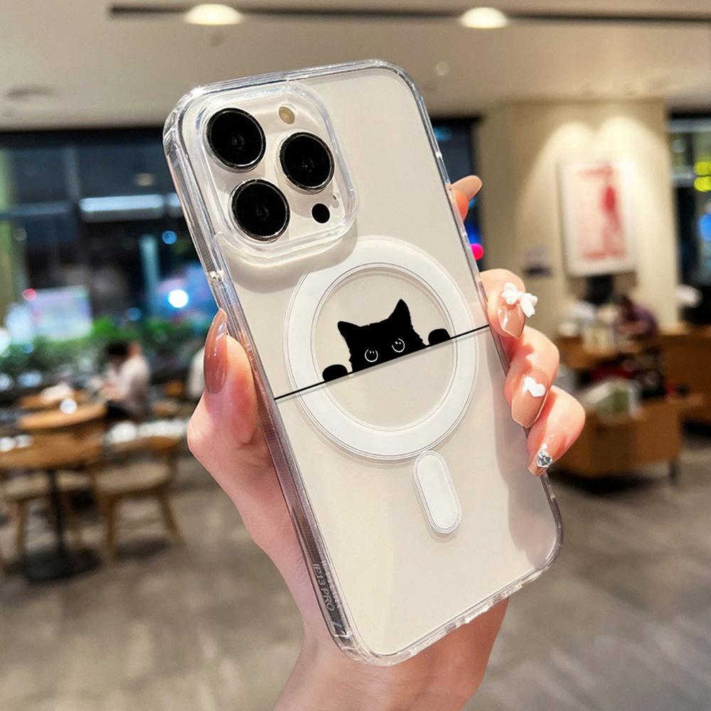 Korean Cute Cartoon Animals Transparent Magnetic Phone Case For iPhone 17 16 15 11 14 13 12 Pro Max Wireless Charging Back Cover