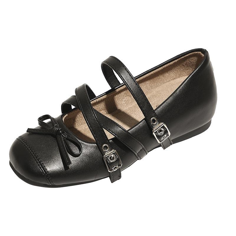 Francuskie buty damskie na koturnie w stylu retro z okrągłym noskiem, nowe na jesień 2025, baleriny Mary Jane w panterkę, buty damskie