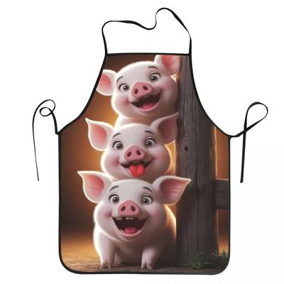 Playful Cartoon Pigs Apron Chef Cuisine Tablier Sleeveless Bib Kitchen Cleaning Pinafore for Women Men Painting