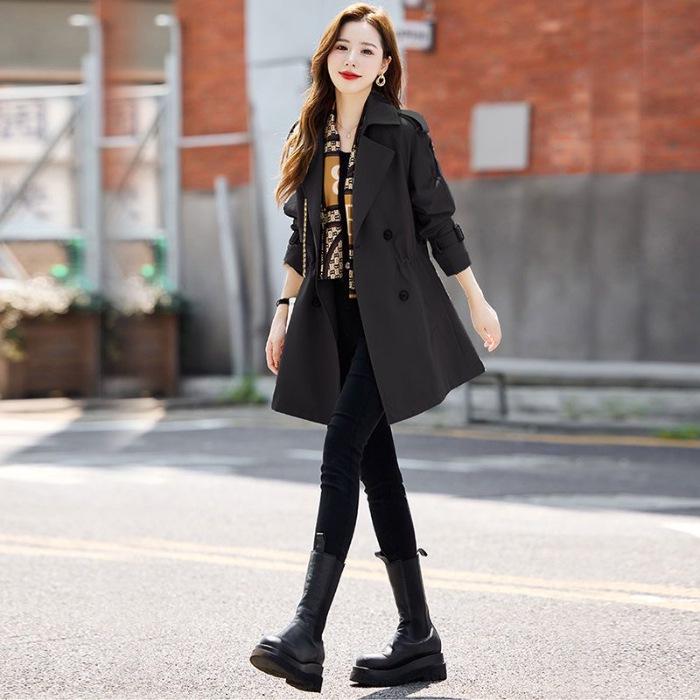 2025 Korean Style Plus Size Mid-Length Trench Coat - Women's Casual, Slimming, Trendy Fashion