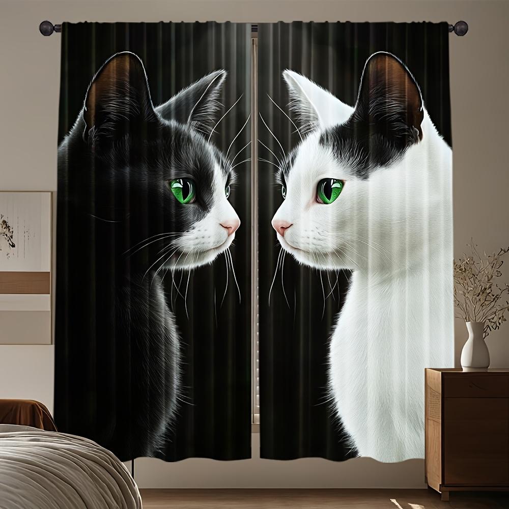 2pcs Black & White Cat Curtains – Modern Art Design of Two Cats for Living Room & Bedroom – Perfect for Pet Lovers