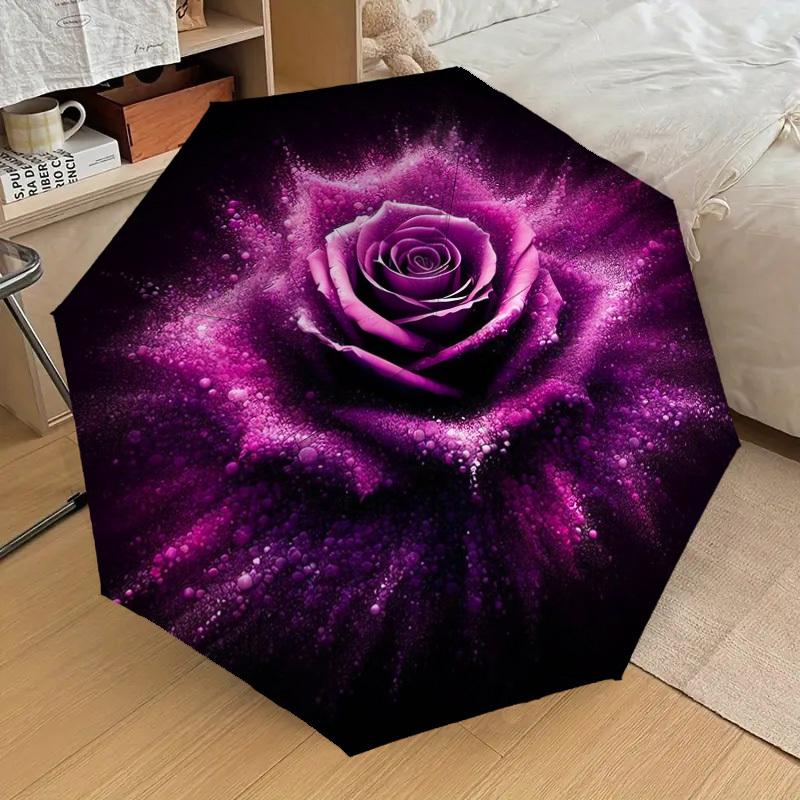 1pc Rose Purple Pattern Umbrella  Automatic Opening and Closing Umbrella, High Quality Umbrella, Ideal Gift for Her 201