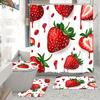 4Pcs Strawberry Shower Curtain Set with Non-Slip Bath Mat, Toilet Lid Cover, Contour Rug & 12 Hooks, Bathroom Decor