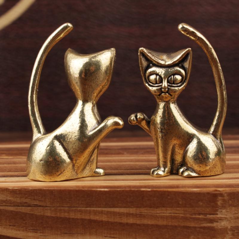 Lustige Katze Messing Kleine Ornament Heim Büro Schreibtisch Kätzchen Figuren Handgefertigt Tischplatte Kupfer Tier Skulptur Dekoration Handwerk