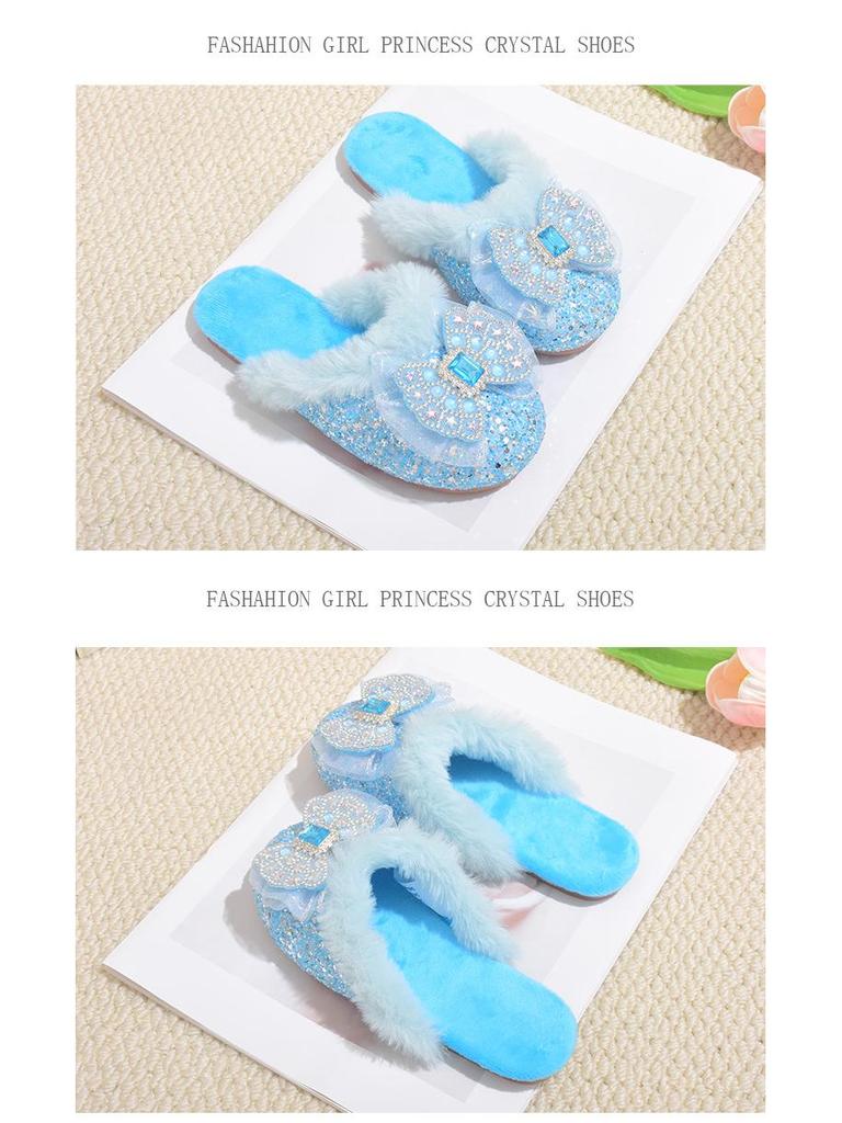 Girls' Bow-Knot Furry Cotton Slippers - Cozy Autumn & Winter Shoes for Girls and Babies.