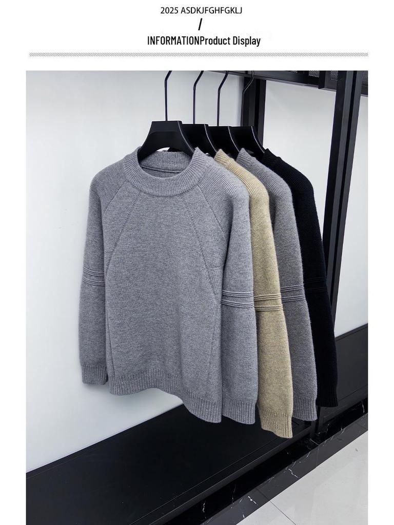 Men's Korean Style Round Neck Patchwork Knit Sweater – Casual & Trendy, Warm for Autumn & Winter