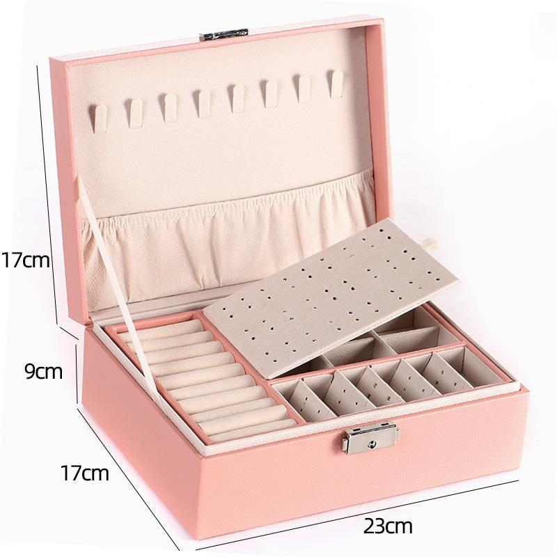 Double-layer Jewelry Box Organizer Earring Ring Necklace Jewlery Display Storage Case with Lock for Jewelry Boxes and Packaging